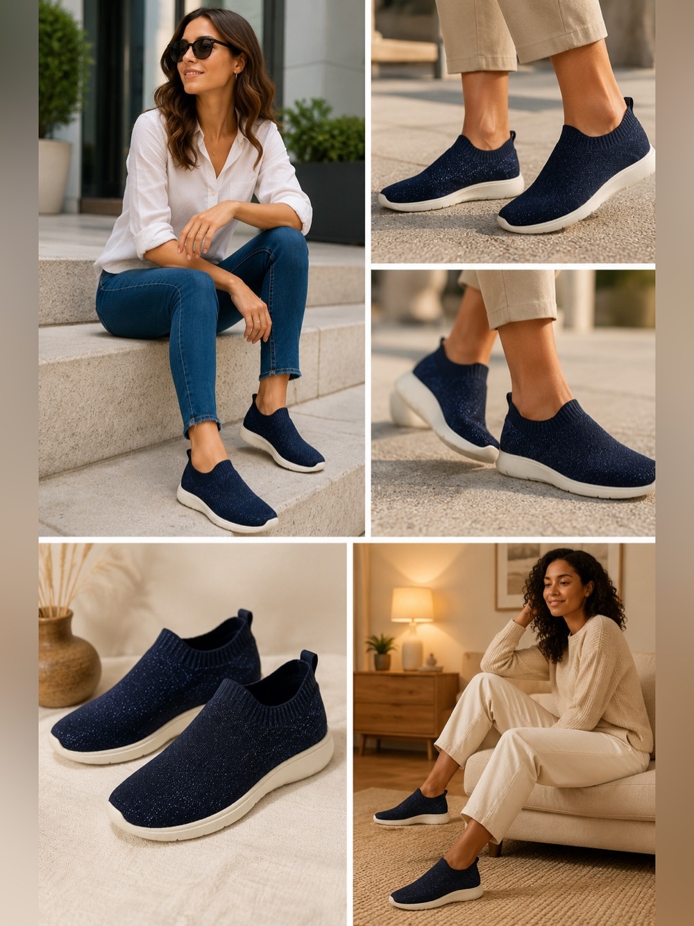 Anne Klein Blue Sparkle Sock Shoes – Women’s Size